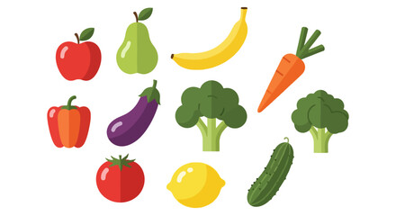 Colorful Flat Vector Fruits and Vegetables Assortment