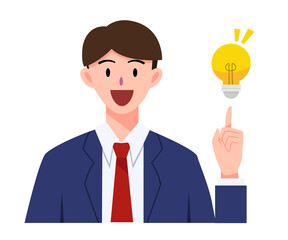 Businessman or office worker get idea with light bulb for illustration and business. Character design
