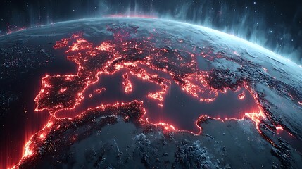 Fiery Europe at Night: Satellite View of City Lights