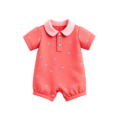 Obraz premium A charming red baby romper with a light pink collar and blue polka dot pattern, featuring button closure, isolated on a transparent background