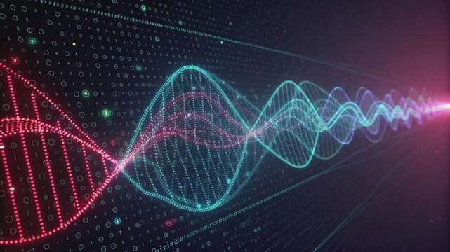Dynamic Digital D N A Helix and Waveform Visualization Futuristic Data Flow Concept Illustrating Science Technology and Innovation Abstract Background for Medical Research and - Powered by Adobe