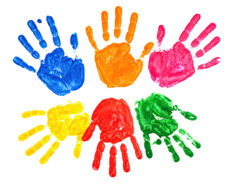 Vibrant Array Of Colorful Handprints Displayed Against A Transparent Background Showcasing Artistic Prints And Playful Human Touch - Powered by Adobe