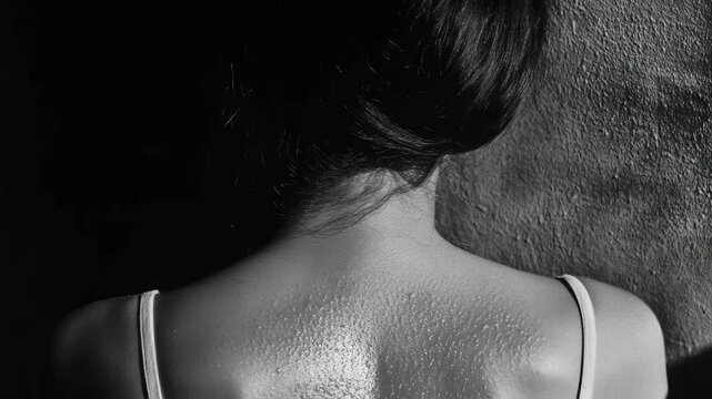 This image features an abstract back of a person, with the background and upper part of the body blurred to focus on the central form. The effect creates a modern, artistic expression.