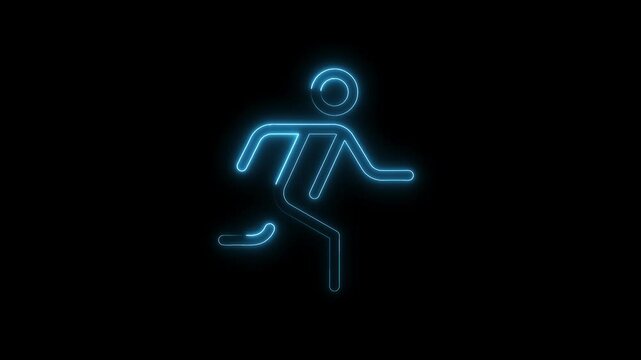 Animated running man icon with glowing neon effect on a black background