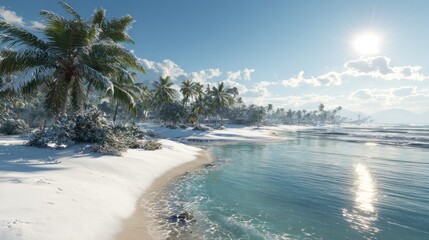 Snowy tropical beach in Tahiti during a weather anomaly