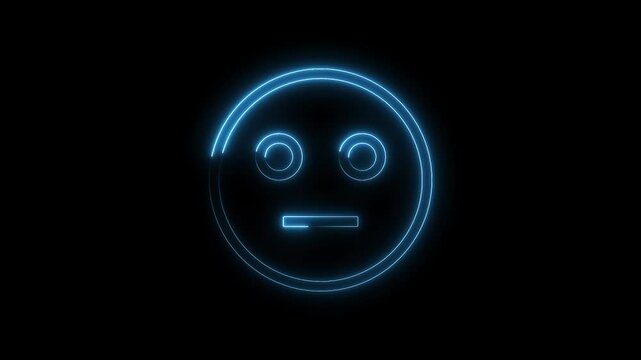Neon outline of emotionless face with blank expression futuristic minimalist black background