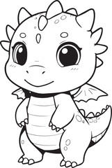 Cute Baby Dragon Outline Illustration Cartoon Coloring Book