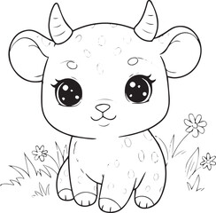 Cute Baby Deer Animal Coloring Page Outline Vector