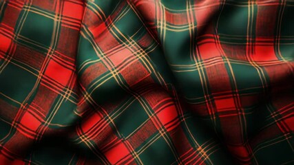 Red and green tartan fabric flowing in the wind