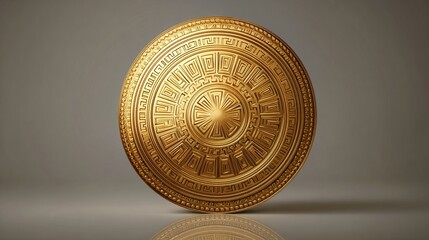 Intricate gold shield concentric, geometric patterns, ornate, with studio lighting