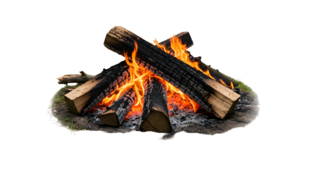 Burning Campfire with Logs and Embers