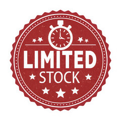 Limited stock badge with stopwatch isolated on transparent background