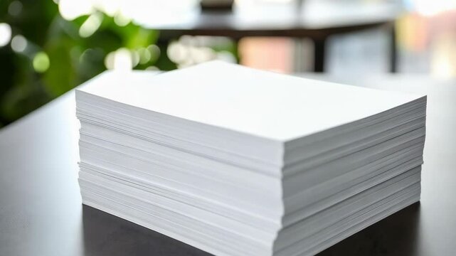 Stack of blank white printer paper, close up office supplies, paper stock, printing papers bulk, clear background, professional presentation material