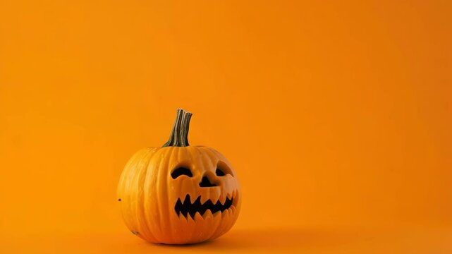 Halloween decoration with a carved Jack-o'-Lantern face, sitting on a surface for display or celebration.