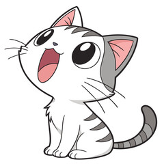 Kawaii Cartoon Kitten Vector with Big Eyes and Happy Expression