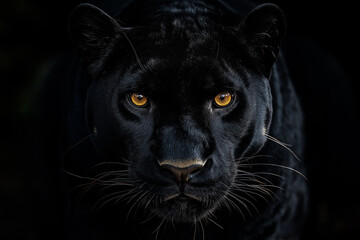 Black Panther Extreme Close-Up Portrait with Glowing Yellow Eyes and Cinematic Lighting