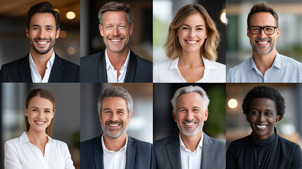 Fototapeta premium Smiling businesspeople posing indoors with soft lighting indoors