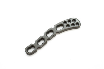 Distal Clavicle surgical plate on a white background. a plate is used for fixation of fractured...