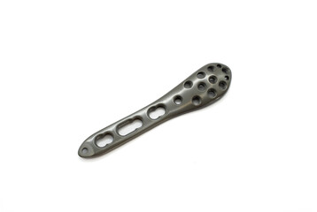 A Distal fibula lateral Plate isolated on the white background. Olecranon plate is used to fix a fractured a ankle bone joint.
