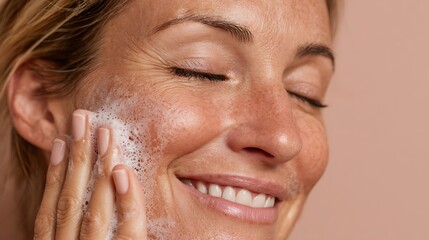 Woman Washing Face with Foam