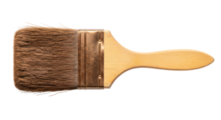 Close Up View Of Dark Brown Paintbrush With Wooden Handle