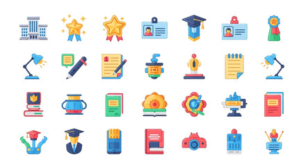 Colorful icons representing education, achievement, and academic success.