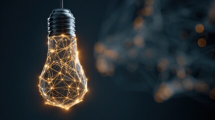 Polygon idea light bulb on blockchain technology network hud background. Global cryptocurrency blockchain business banner concept. Lamp symbolize inspiration, innovation, invention, effective thinkin