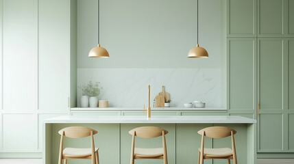 Modern kitchen design featuring minimalistic furniture and natural lighting in a serene atmosphere