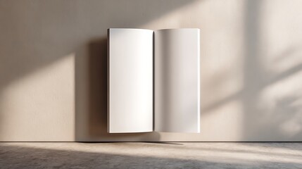 Open Blank Book on Neutral Wall
