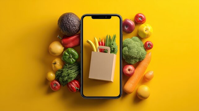Online grocery shopping delivery app ads concept