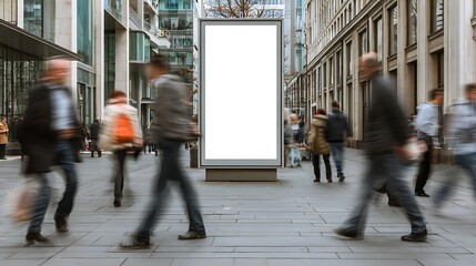 Blank Billboard on City Street with People