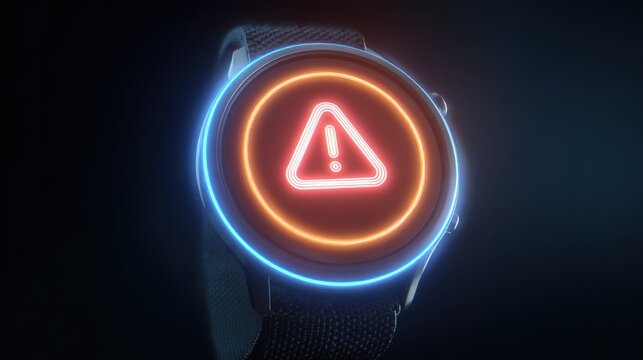 Smartwatch Alert: A sleek smartwatch display prominently features a glowing hazard alert, representing a timely notification or critical information.