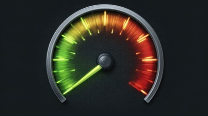 Dynamic Meter Display: A striking gauge showcases an upward trend, its needle pointing to rising metrics. The dial transitions from cool to vibrant hues.