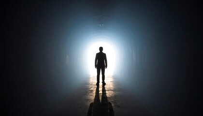 Silhouette figure in a dark tunnel