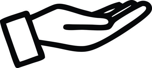 Simple black outline of an open hand with palm facing upwards suggesting offering or receiving © GlobalVector Design