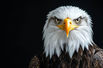 Obraz premium Bald Eagle Forward-Facing Portrait with Golden Eyes and Symmetrical White Feathers