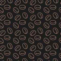 Outline coffee bean pattern in brown on black background. Minimal and modern design perfect for cafe branding, packaging, fabric, or coffee-themed projects.