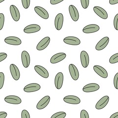 Seamless pattern featuring simple green oval shapes scattered on a white background, ideal for packaging, fabric, or digital designs.