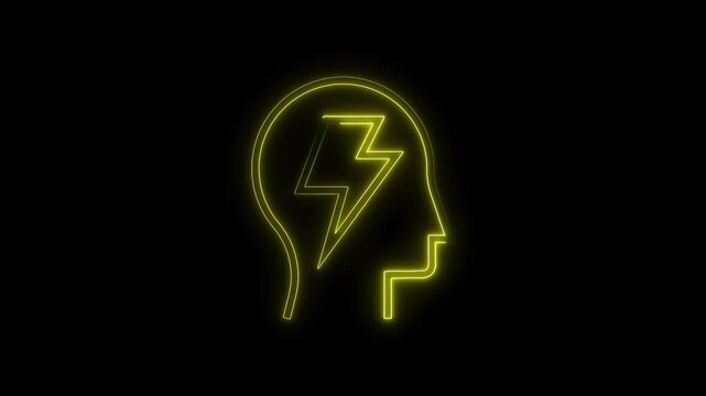 Conceptual human head profile with lightning bolt yellow neon glow against black backdrop