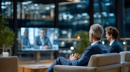 Professional Shareholders Engage in Video Call in Modern Office