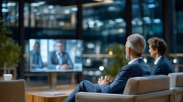 Professional Shareholders Engage in Video Call in Modern Office