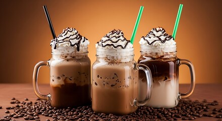 Iced coffee drinks in mason jars