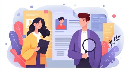 Recruitment interview. Work position sourcing. Employment website. Business recruiting. Arrange appointment, apply for jobs, vacancies metaphors. Vector isolated concept metaphor illustrations, no lo