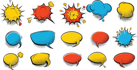 Comic speech bubbles vector set cartoon pop art style colorful communication balloons design graphic elements