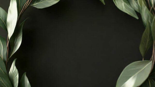 Circular green leaf crown forming empty space on dark background