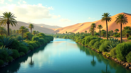 Obraz premium Lush green forest with a winding river