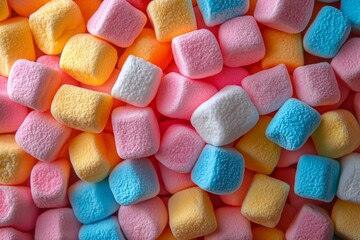 Close-up of colorful mini marshmallows creating a vibrant and textured background