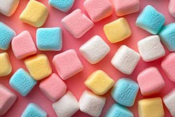 Pastel colored marshmallows creating a textured sugary background