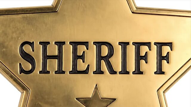 Gold Sheriff badge with the word "SHERIFF" in dark letters