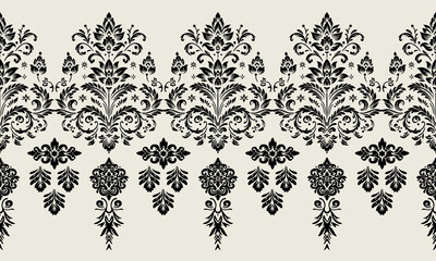 Ikat floral paisley embroidery seamless pattern. Ikat ethnic flower oriental pattern traditional. Motifs African boho. Ethnic ikat floral Border Indian floral Aztec embroidery border